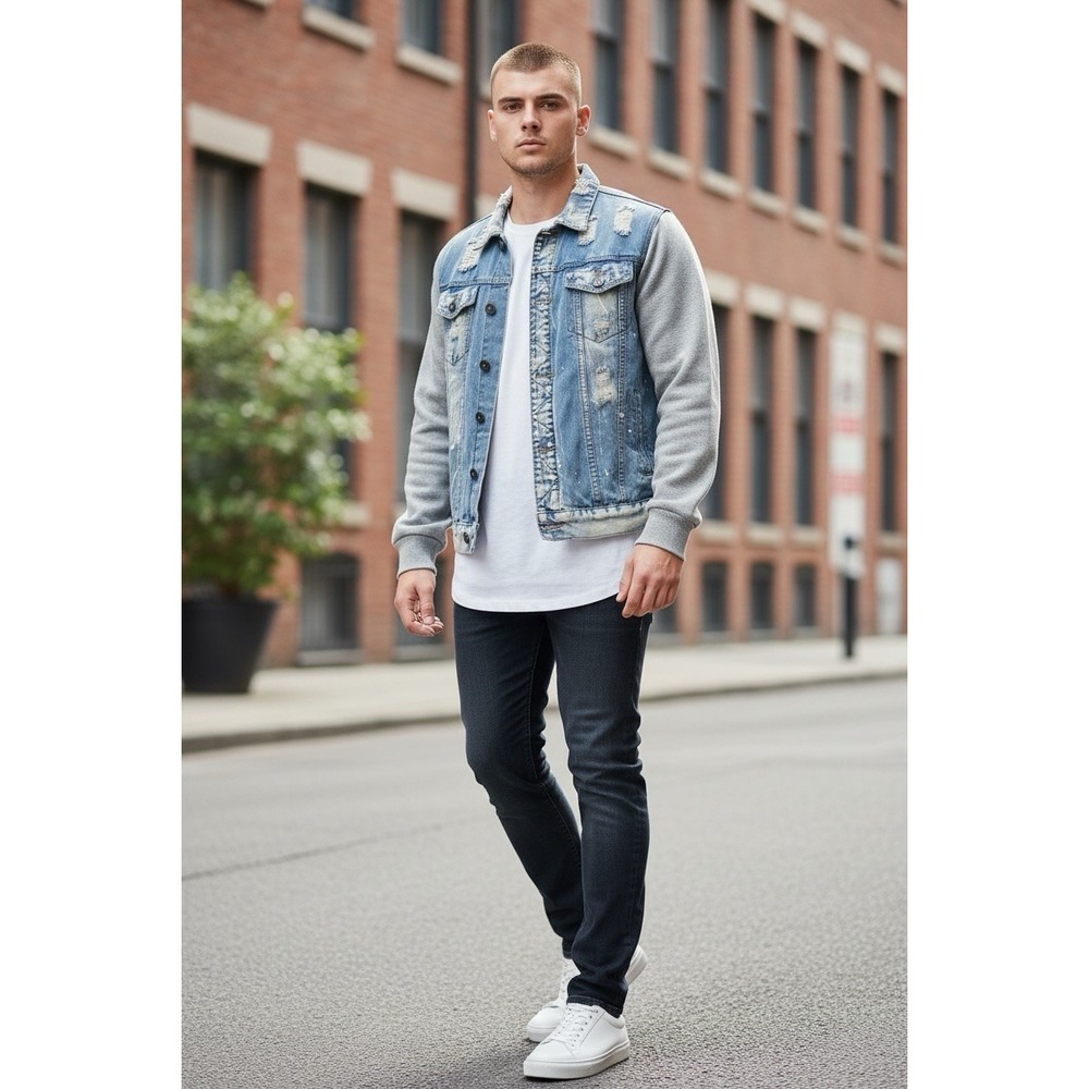 Rolling Papers Distressed "Trashed" Denim Jacket‎ – Unisex XL – 90s Grunge Style